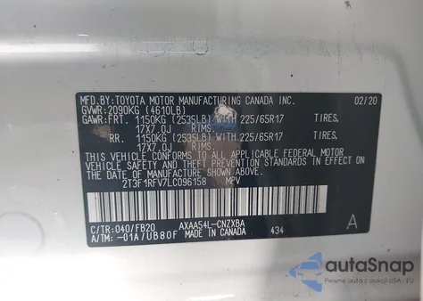 2020 Toyota Rav4 Le из США, поврежденный, VIN 2T3F1RFV7LC096158